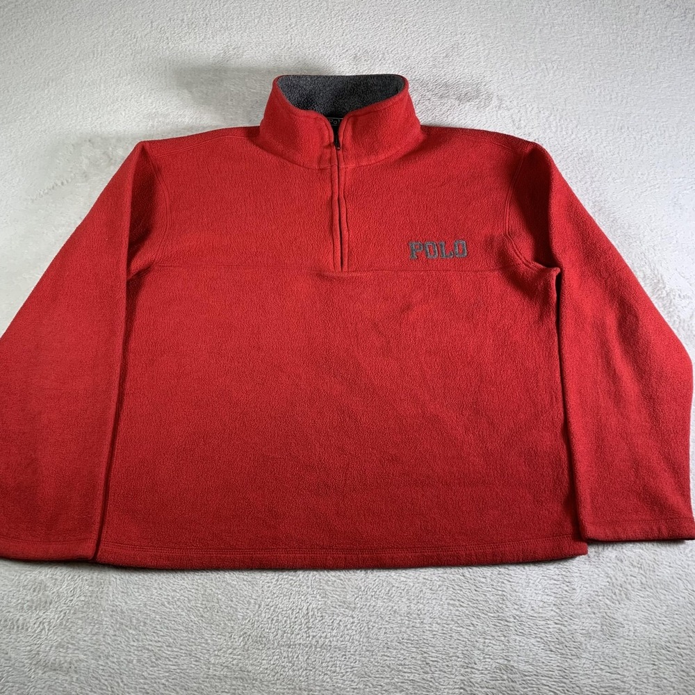 Vintage Polo Ralph‎ Lauren Fleece Sweatshirt Mens M Red 1/4 Zip Short Cropped